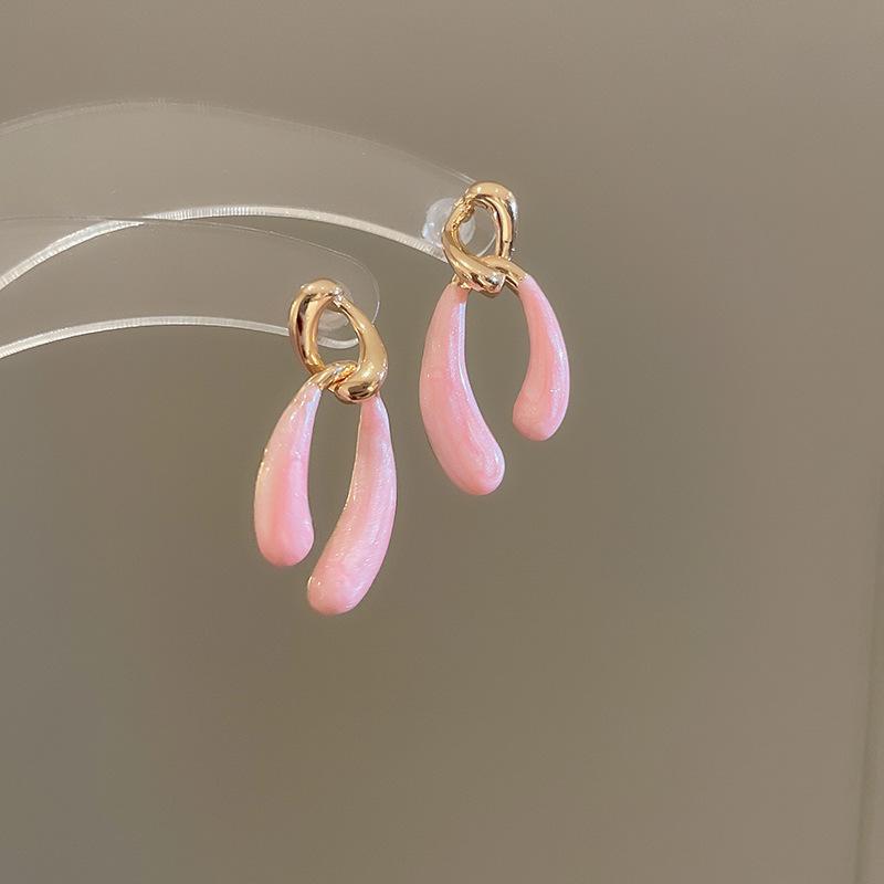 Dripping Oil Irregular U-shaped Stud Earrings Women's Simple Solid Color Temperament Versatile Earrings Light Luxury High-end Earrings Women