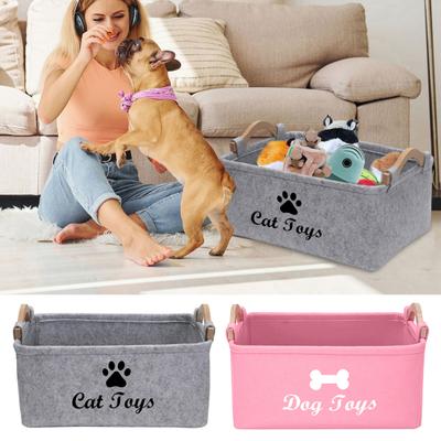 Scatola portaoggetti Contenitore portaoggetti per giocattoli per animali domestici di grande capacità con manici in legno Cesto portaoggetti in feltro Forniture per animali domestici