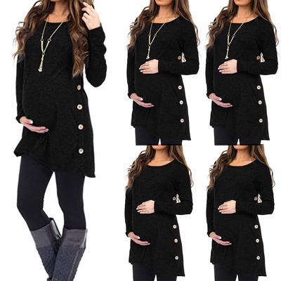 Mujer Maternidad Embarazada Manga Larga Tops Sólidos Blusa Botón Otoño Invierno