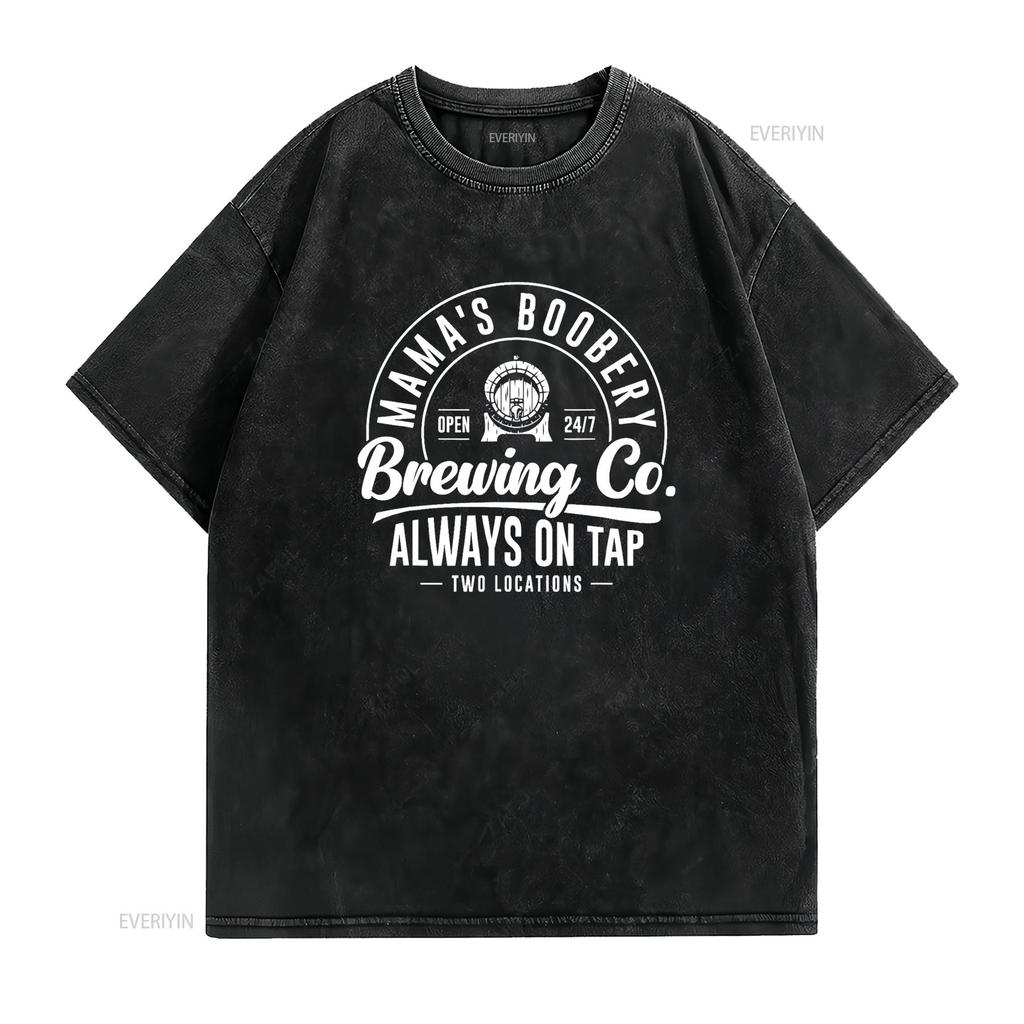 Mama s Boobery Brewing Co New Mom Breastfeeding Funny T Shirt vintage Washed Stretched Top For Everyday Wear Versatile homme