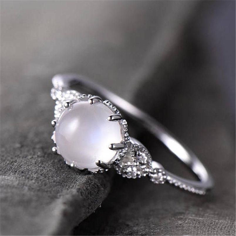 Elegant European & American 18k Rose Gold Plated Moonstone Diamond Engagement Ring with White Opal