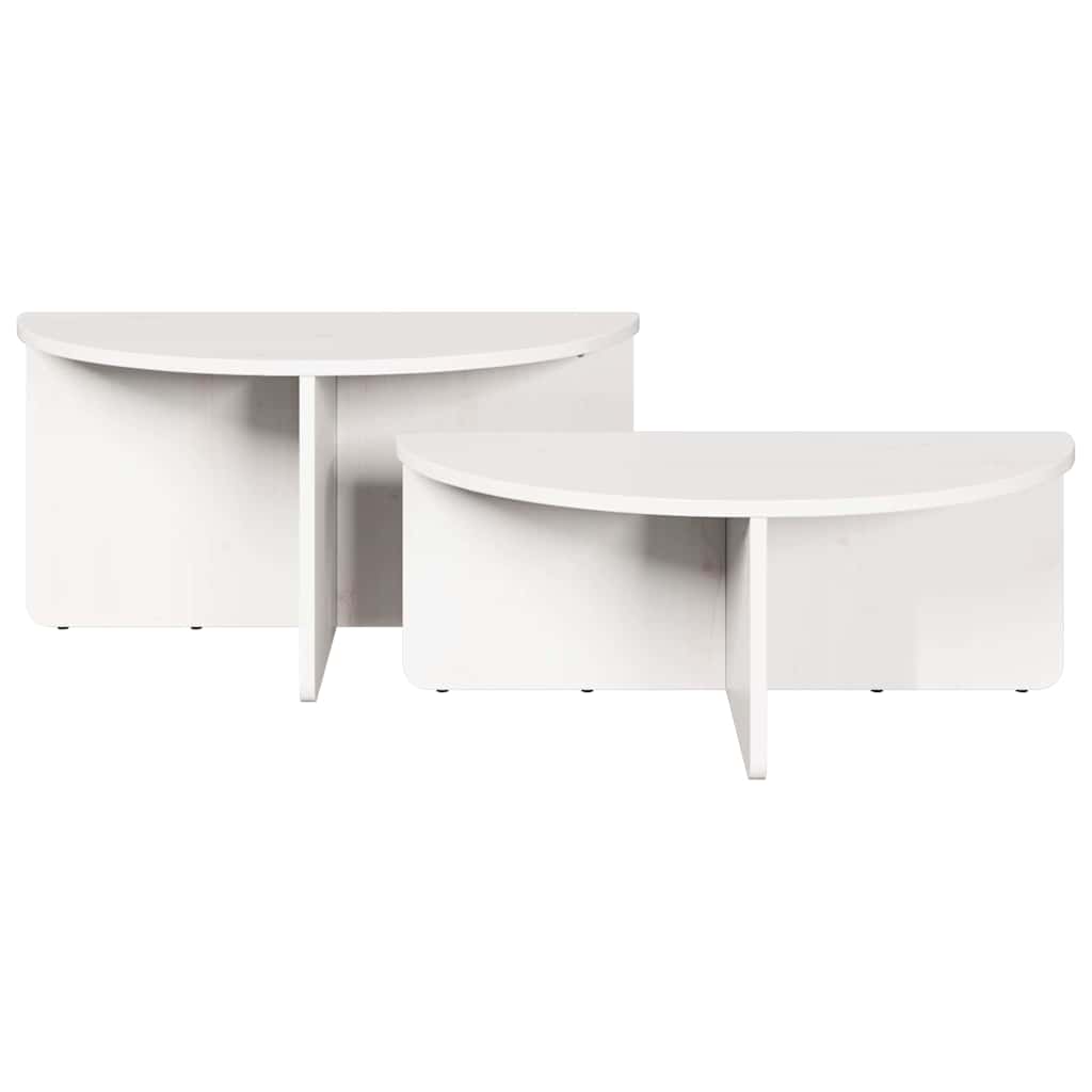 Coffee Table Set 2 Pcs White Solid Pine Wood
