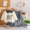 Boys' Long Sleeved Two-piece Set - Collar Letter Printed Hoodie+casual Denim Pants - High-quality Clothing -6 Months -5 Years Old