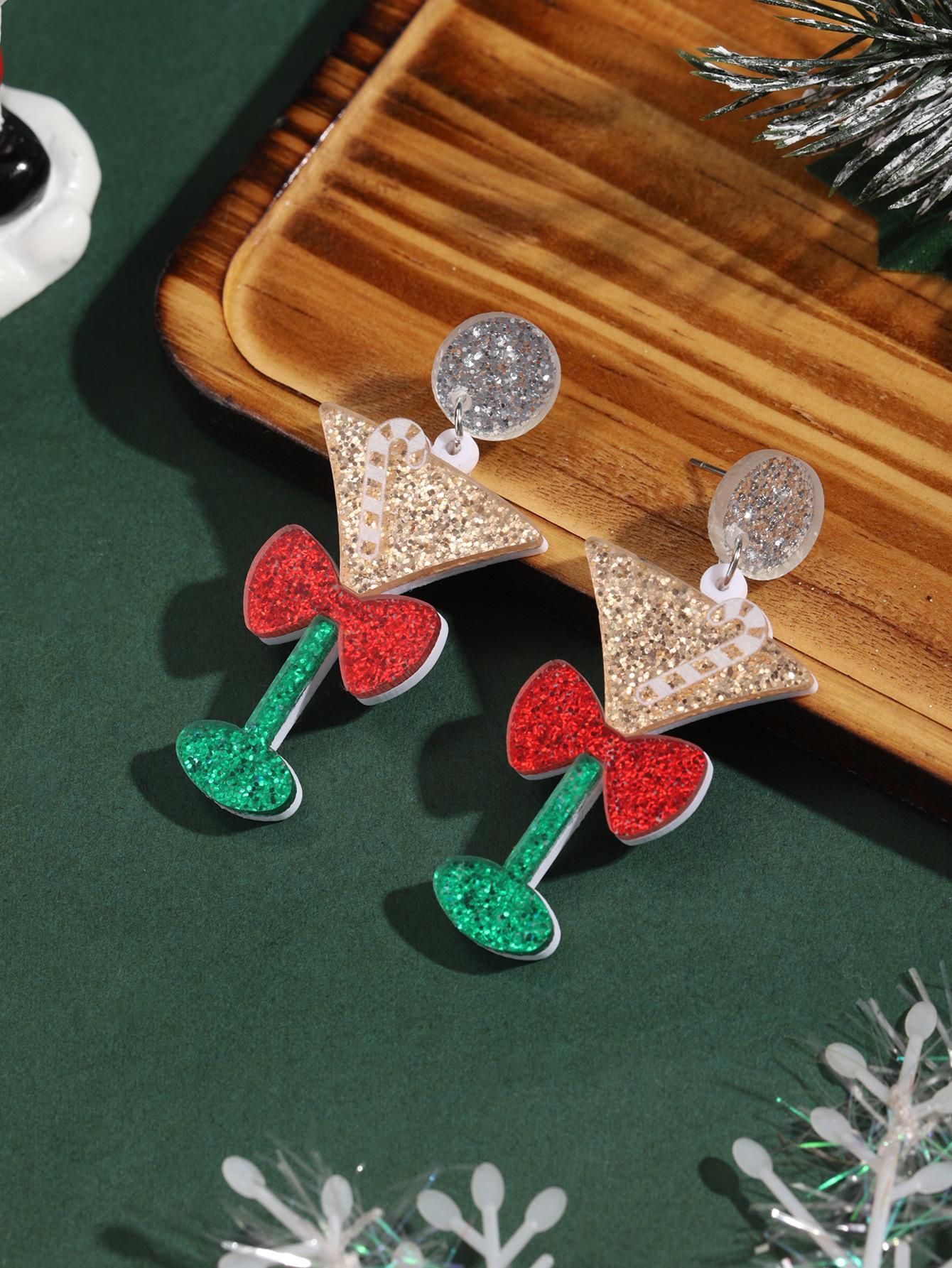 

Double Layer Candy Cane Wine Glass Dangle Earrings for Women - Holiday Party