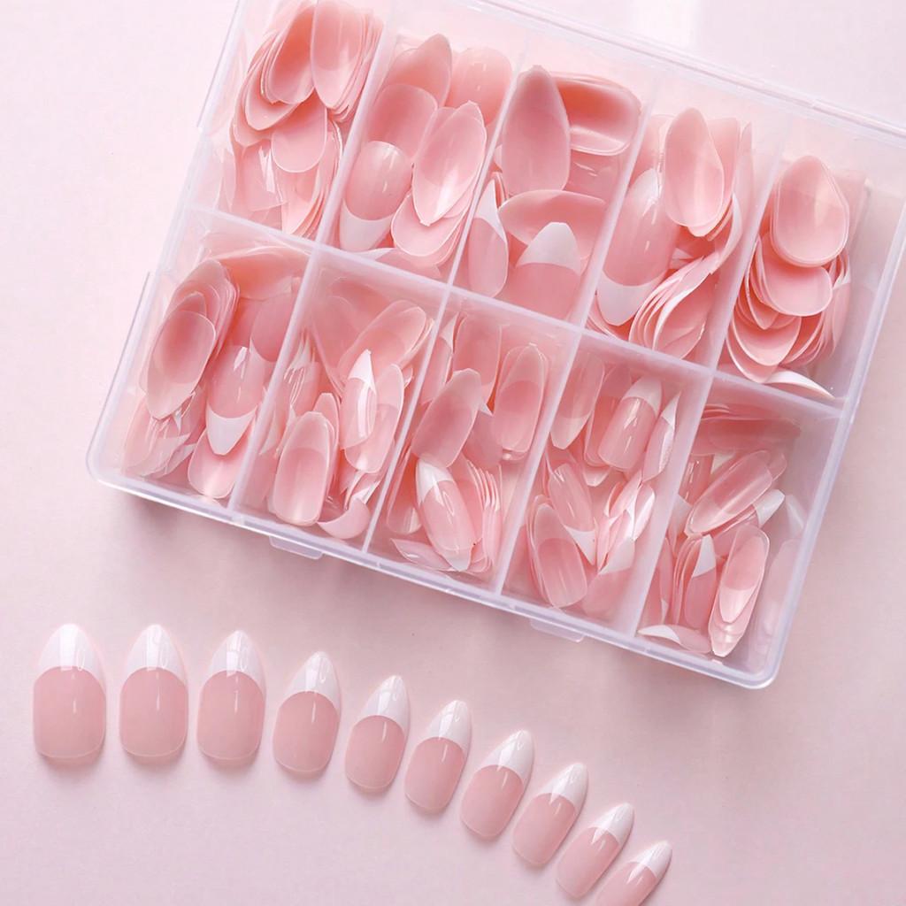 360PCS/Box French Almond False Nail Press On Nails Nude Pink Full Cover Artificial Wearable Fake Nails Tips Manicure Tools