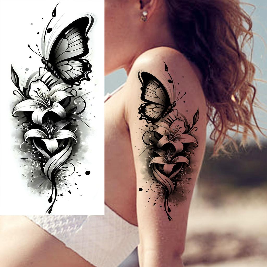 1 Sheet Sketch Flower Animals Temporary Tattoos For Women Long Lasting Waterproof Elephant Turtle Fake Tattoo Body Art Stickers