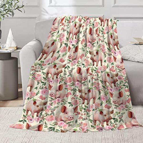 Cartoon Pig Print Flannel Blanket Sofa Nap Blanket Sheet Bedspread Blanket