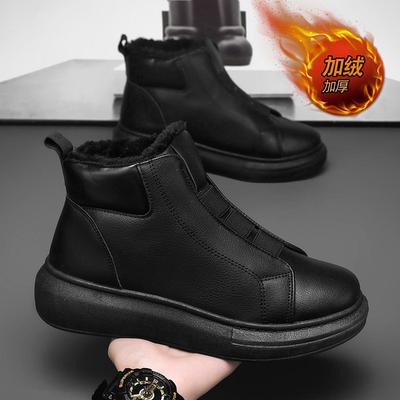 Winter neue Outdoor-Samt-Warm-Baumwollschuhe bequeme runde Spitze Retro Britischer Stil Freizeitschuhe