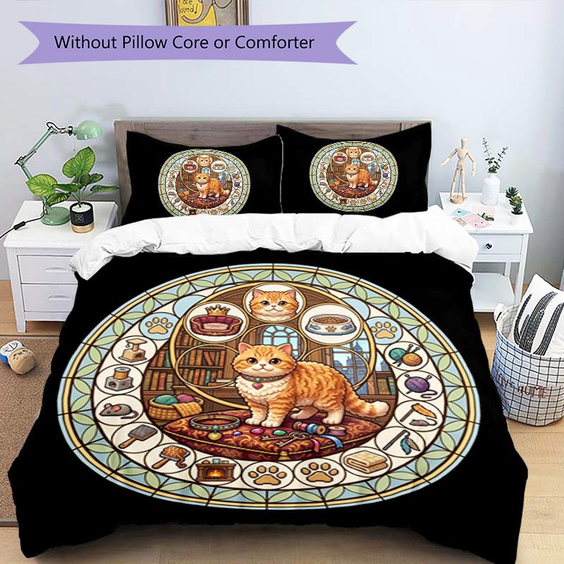 Royal Cats Realm Pattern Bedding,Quilt Set Quilt Cover Pillowcase Home Birthday Gift (1*duvet cover+2*pillowcase,without core)