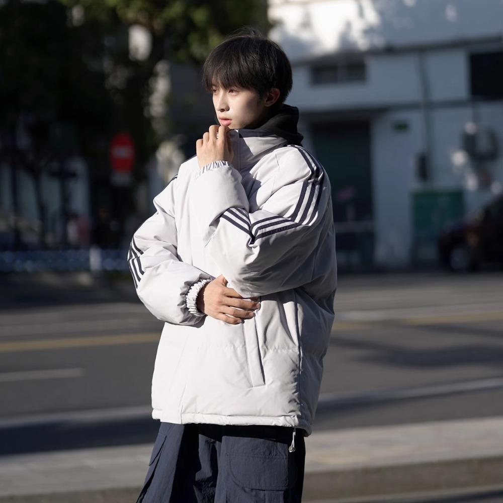 American striped stand-up neck cotton-padded jacket for men in winter loose ruffian handsome warm bread jacket jacket tide