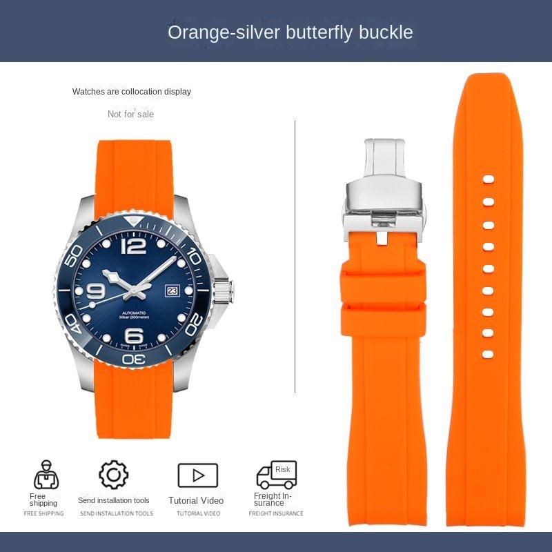 Kautschuk Silikon Armband für Citizen Tissot Seiko Rolex Gebogenes Ende Sport Wasserdicht Uhrenarmband Orange Armband 18/19/20/21/22mm