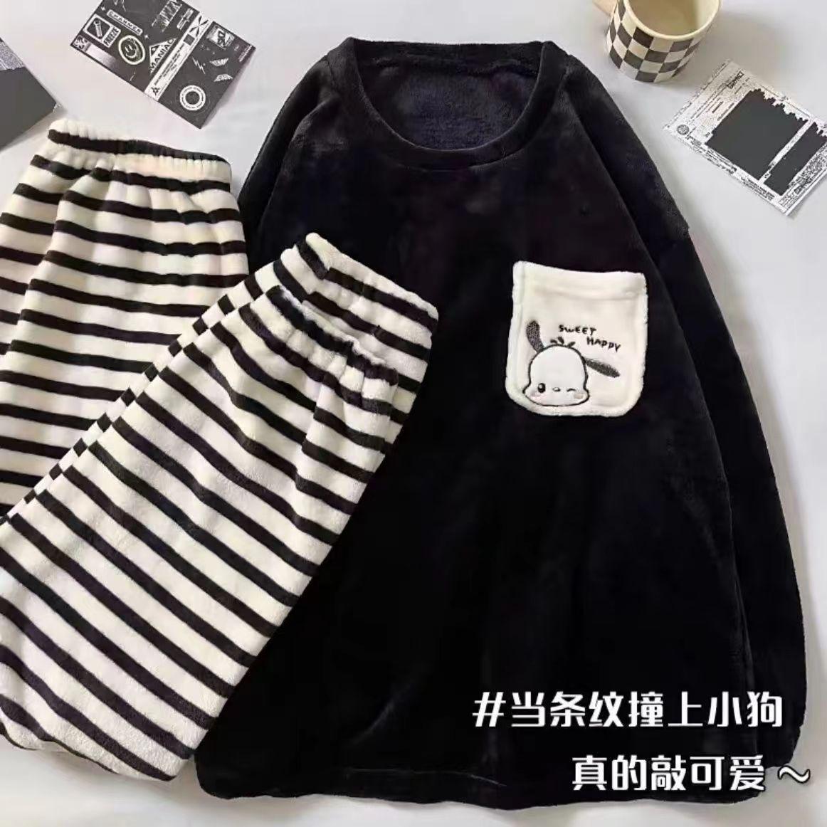 

New cute coral fleece pajamas women s autumn and winter sweet ins wind thickened cartoon flannel loungewear in stock M（ 40-47.5kg ）