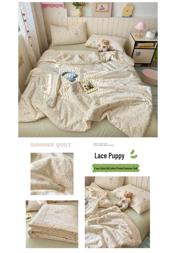 Pure Cotton Summer Quilt Set - 4 Pieces, Machine Washable, Ideal for Dorms