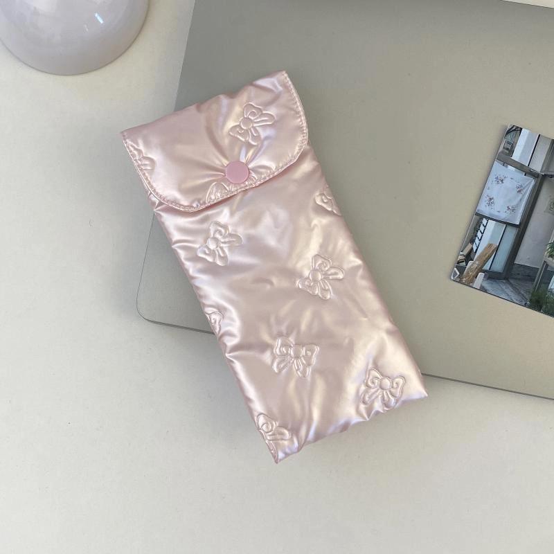 Sweet Pu Bow Glasses Case Women Portable Cotton Padded Anti Crush Sunglasses Storage Bag Cute Lightweight Eyewear Pouch Gift