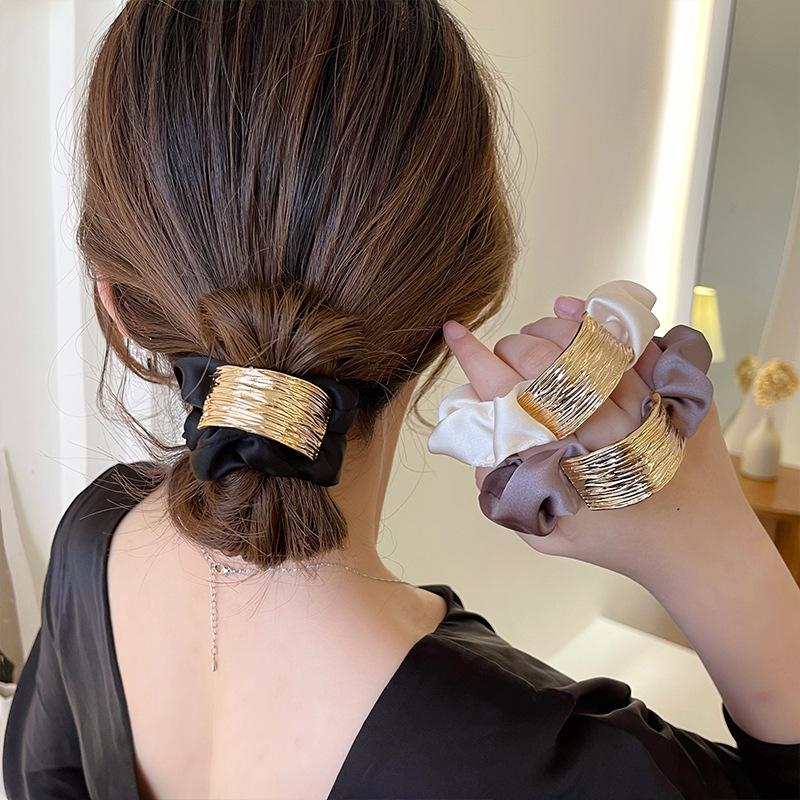Korean Metal Satin Hairbands Women Girls Elegant Rubber Bands Hair Ties Hair Ropes Ponytail Holder Headdress Hair Accessories