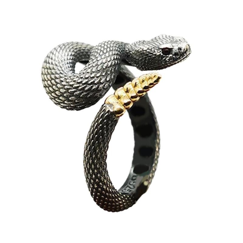 Snake Ring with Tail Copper Rattlesnake Shaped Finger Ring Jewelry Handmade Adjustable Serpent Ring Gift for Men Women