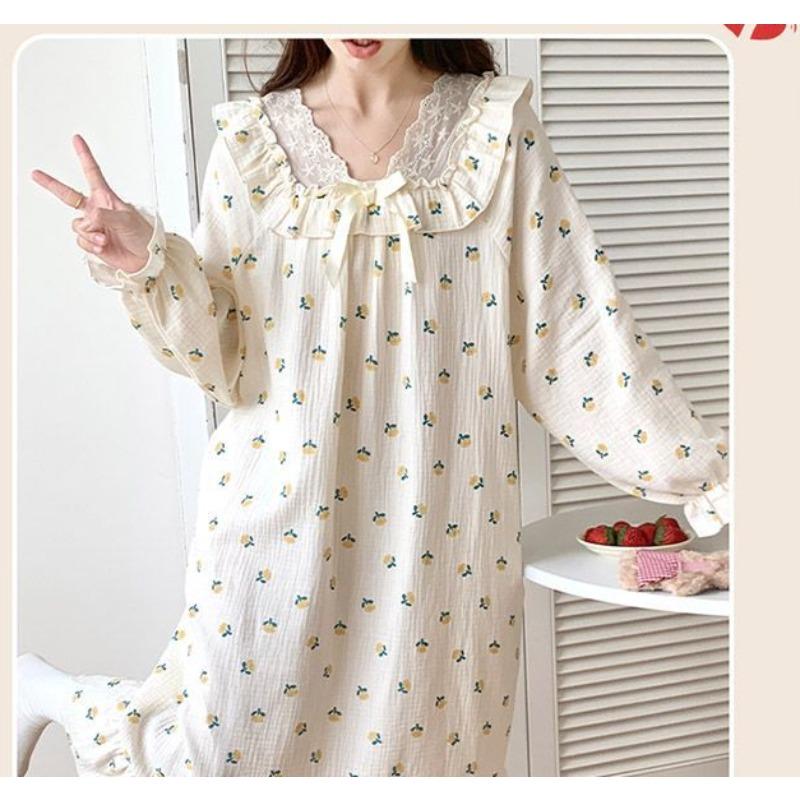 

Ночная рубашка женская весна осень милая принцесса японская милая девушка средней длины с длинными рукавами ночные рубашки женские повседневные ночные рубашки 3XL