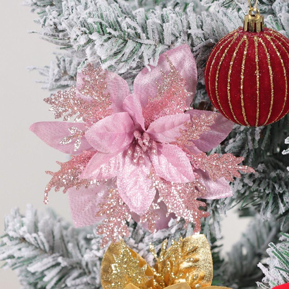 With Detachable Clips Artificial Flowers Glitter Finish Christmas Tree Ornaments Wreath Decorating