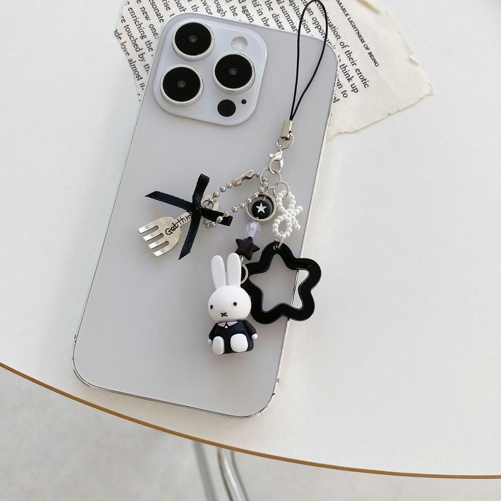 1 Stück Miffy Lebensmuseum, Grenzüberschreitendes Miffy Häschen Cartoon Retro Schlüsselanhänger Tasche Anhänger Y2K Punk Stil Stern