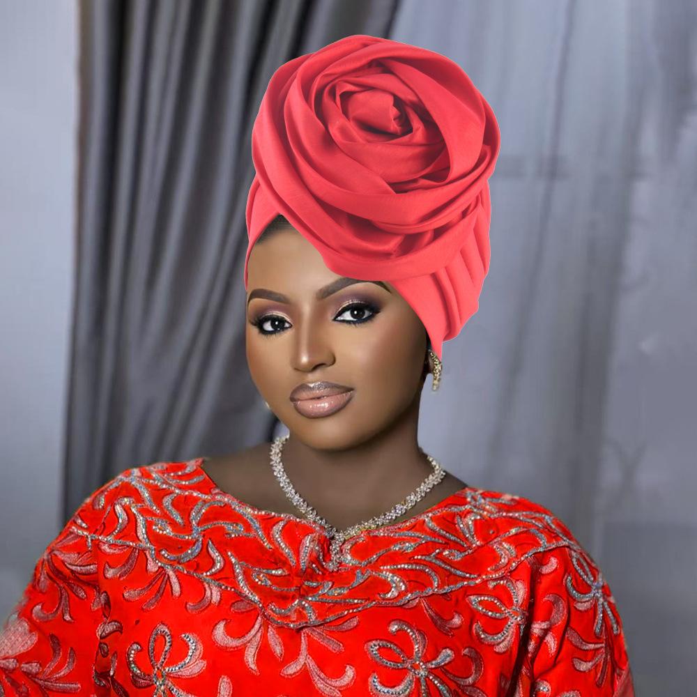 Rosenblumen Afrikanische Turbanmütze für Damen Kopfbedeckung Kopftücher Nigerianische Hochzeitsfeier Kopfbedeckung Mütze
