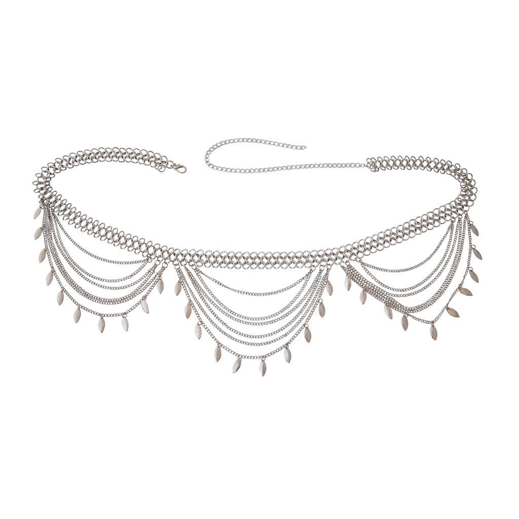 

Летняя этническая цепочка на талию с металлическими листьями - европейские и американские многослойные украшения серебряный