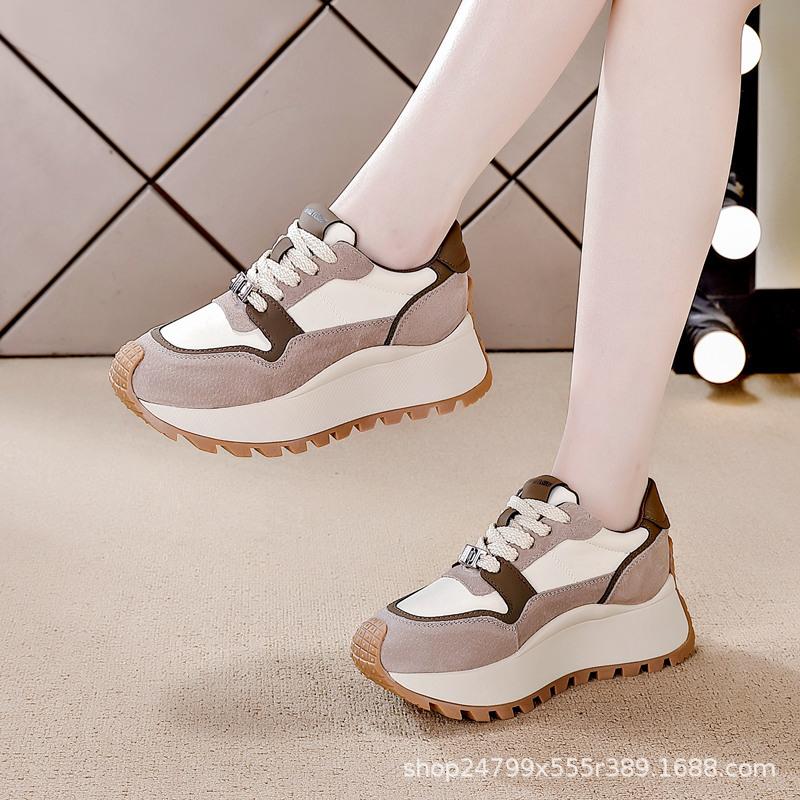 Frühling neue lässige Schuhe Damen Schnürung dicke Sohle flache Sohle Sportschuhe rutschfest Muffin Single Shoes