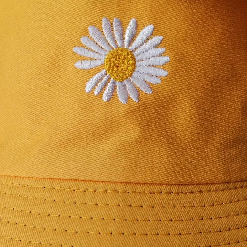 Fashion Fresh Double-sided Daisy Embroidery Summer Daisies Bucket Hat Unisex Fashion Cotton Beach Sun Floral Hat Fisherman Hat