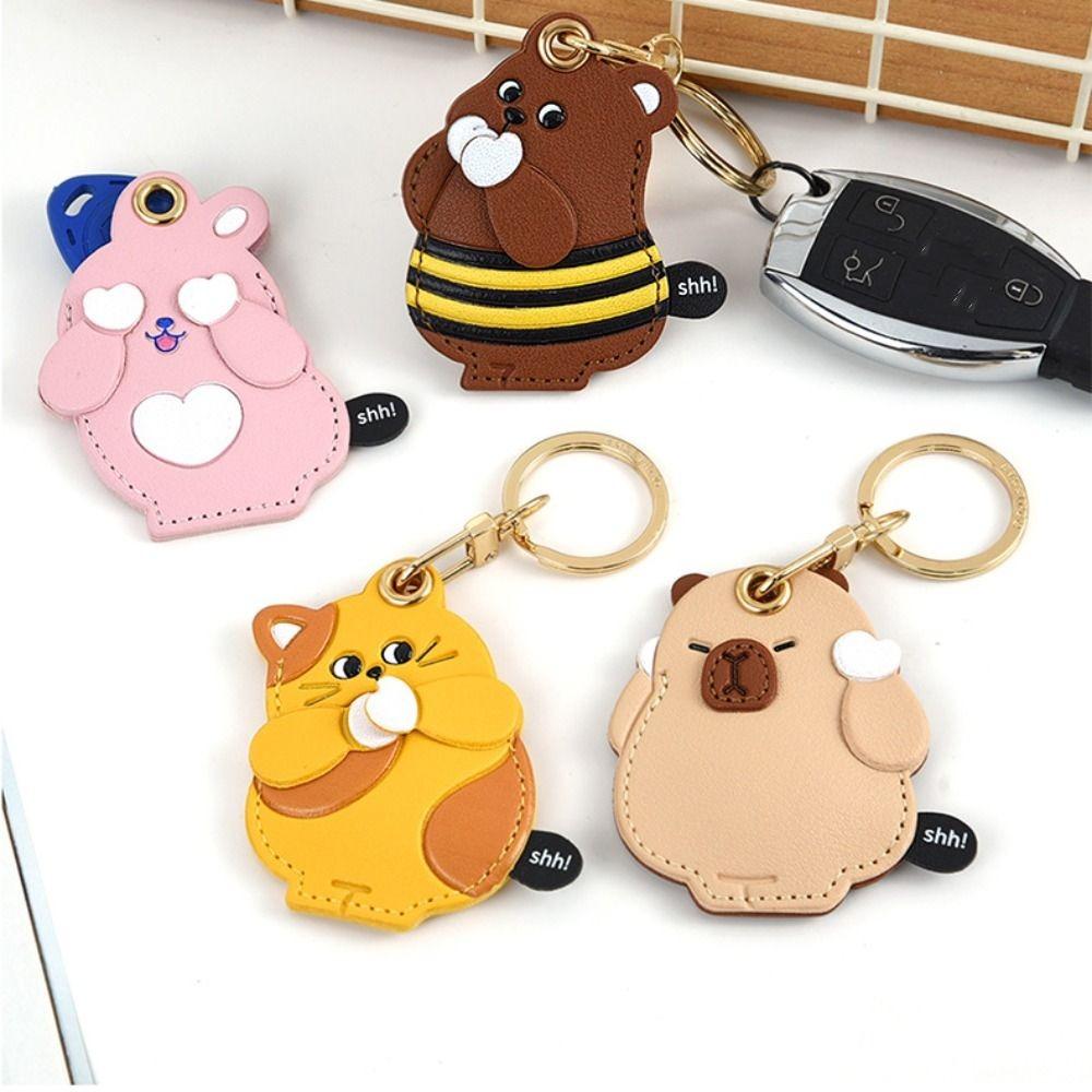 Kitten Access Card Case Capybara Cartoon Keyring Pendant Leather Card Holder Keychain  Ornament