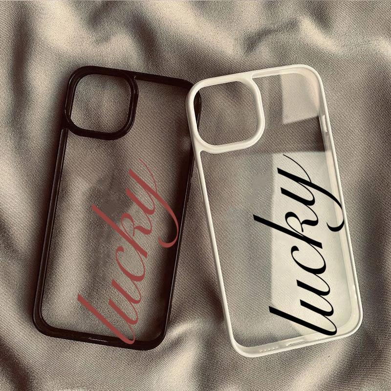 Lucky Cursive Letter Phone Case for iPhone 16 17 Pro Max 15 Pro 14 Plus 13 12 11 7 8 Plus SE 2022 Shockproof Cover