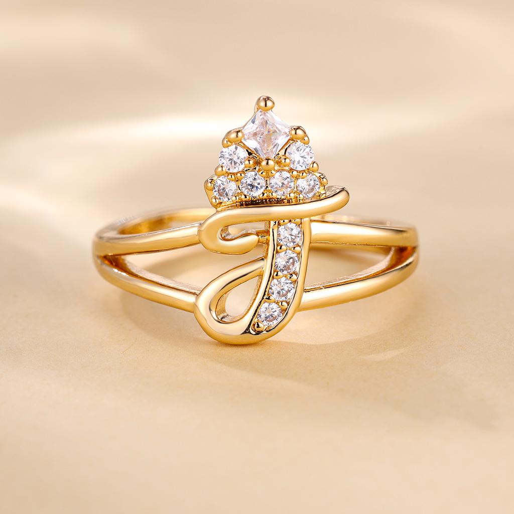 Bague de princesse en Zircon, couleur dorée, 26 lettres anglaises, anneau d'ouverture réglable, bijoux de mariage, cadeau de saint valentin, 1 pièce