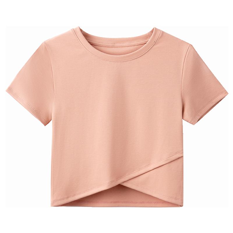 

Летняя женская новая футболка с короткими рукавами Canvaus, однотонный укороченный топ с круглым вырезом XXL розовый