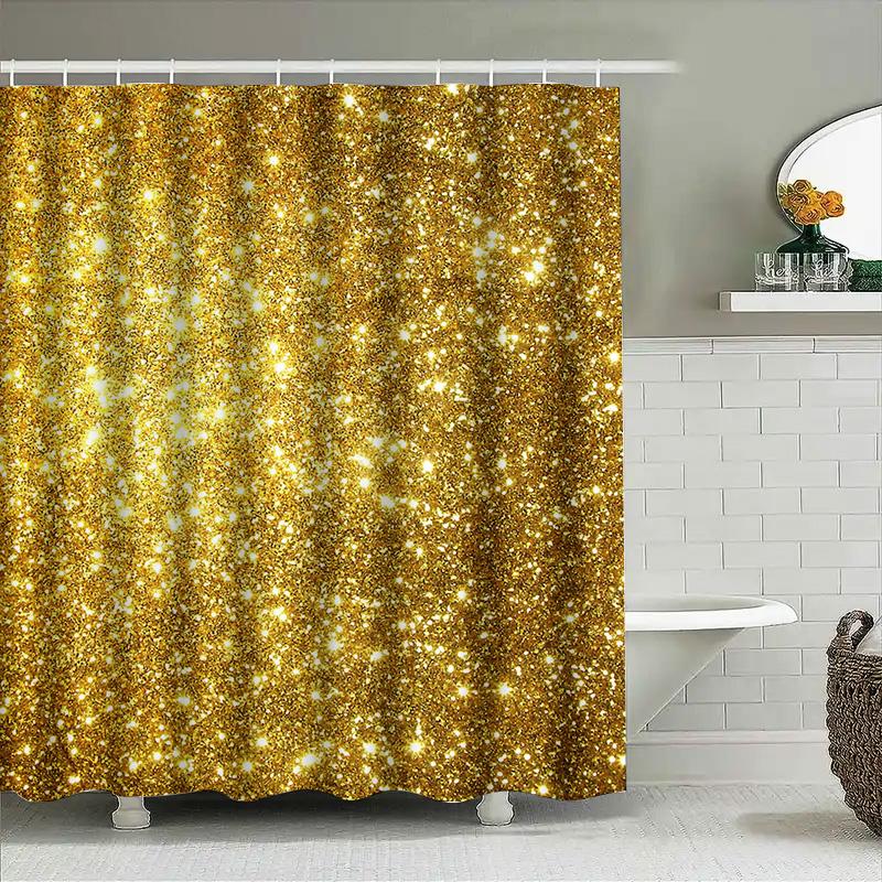 Luxury Gold Glitter Shower Curtain Sparkle Bathroom Decor Shiny Fabric Waterproof Home Accessory For Bathtub Or Pool Area (Size: