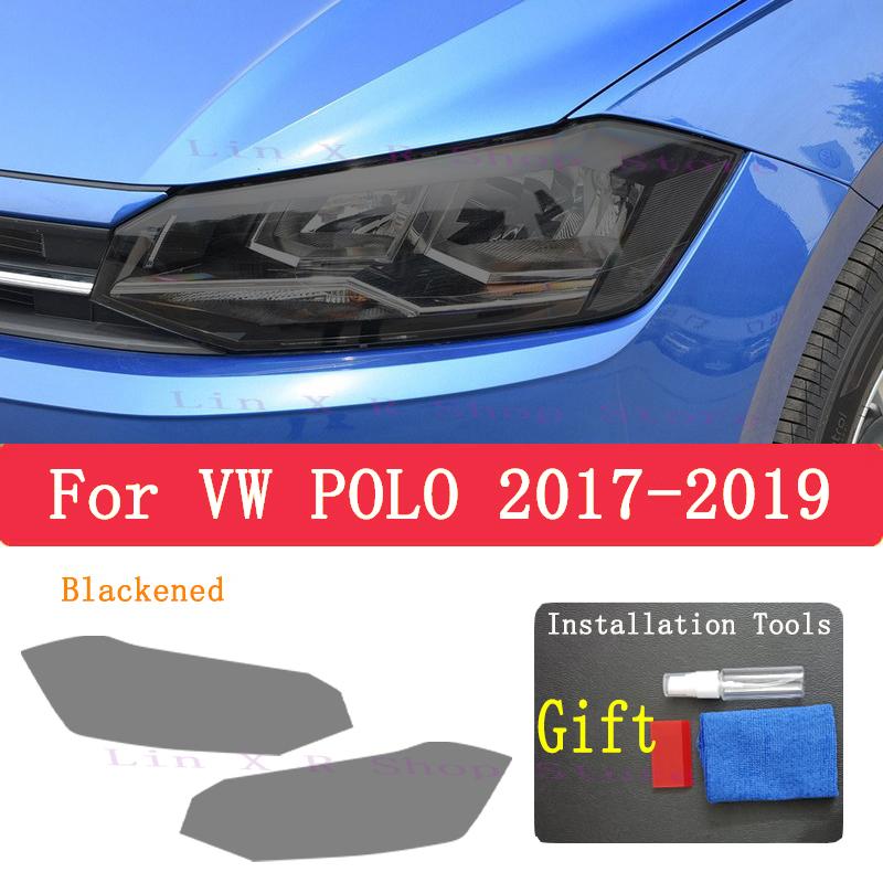 For Volkswagen VW POLO 2016-Accessories 2Pcs Car Headlight Protective Film Headlamp Restoration Transparent Black TPU Sticke