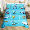 Aircraft Queen Duvet Cover Set Cartoon Airplane Bedding Set Polyester Clouds Stars Moon Print Comforter Cover For Kids Boys Room