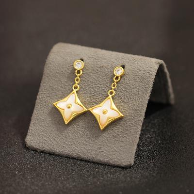 European and American New Inlaid Natural Fritillary Presbyopia Earrings Exquisite Inlaid Stone Earrings 925 Silver Needle Earrings Women's Models