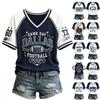 Damen Casual V-Ausschnitt Kurzarm T-Shirt mit Fußballteam-Aufdruck, Leichtes atmungsaktives Sommeroberteil