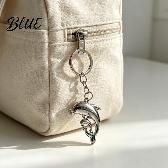 Zinc Alloy Car Key Ring Double Dolphin Keyhcain Sea Animal Pendant Backpack Handbag Purse Charm Decoration Lightweight