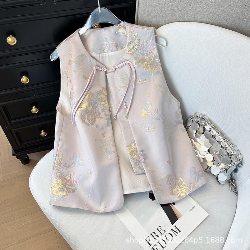 

В этом году европейские товары 2025 новый зарубежный стиль маленький ароматный стиль розовый с пряжкой жаккардовая вышивка жилет XXXL [Recommended 138-75kg] розовый