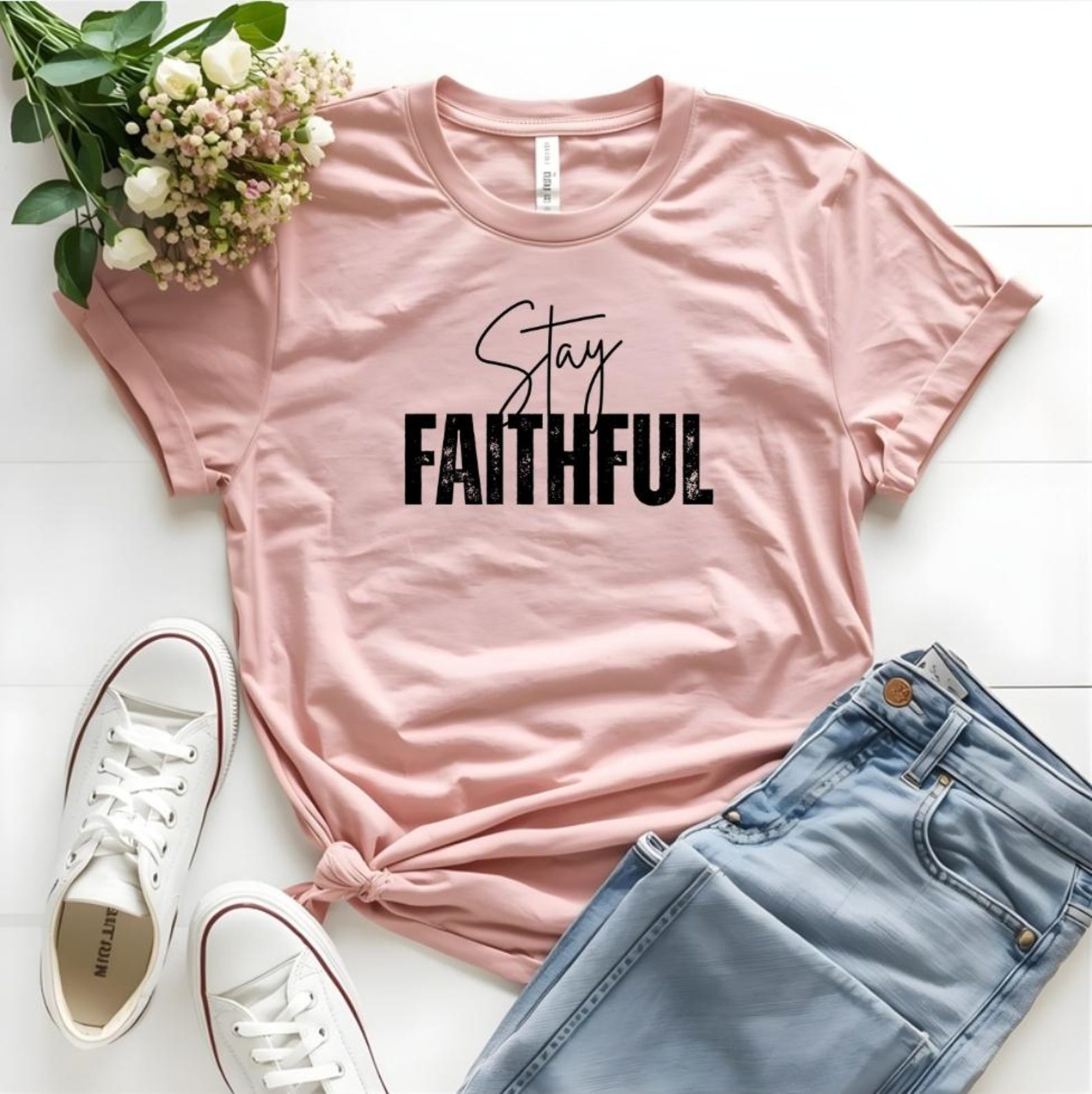 Stay Faithful Shirt, Christian Graphic Tee, Faith Based T-Shirt, Inspirational Christian Shirt, Minimalist Faith Tee, Religious Quote Shirt L