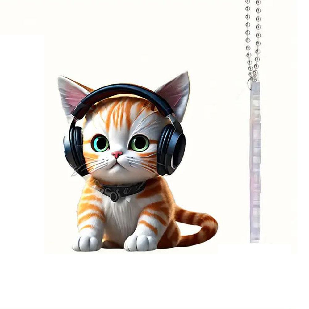 2D Acrylic Cute Cat Rearview Mirror Decoration Pendant, Decoration Backpack Home Car Ornaments Decoration Pendant, Keychain A7W2