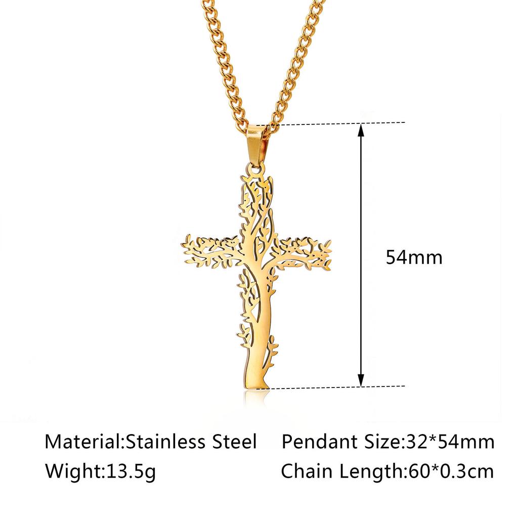 Stainless Steel Tree Trunk Cross Shape Necklace for Women Choker Aesthetic Jewelry Gift