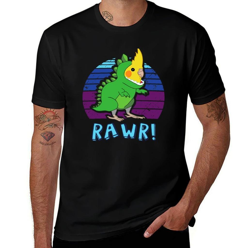 RAWR  Aesthetic Vaporwave Cockatiel Dinosaur TShirt man graphic t shirt cotton t shirt pack TShirt