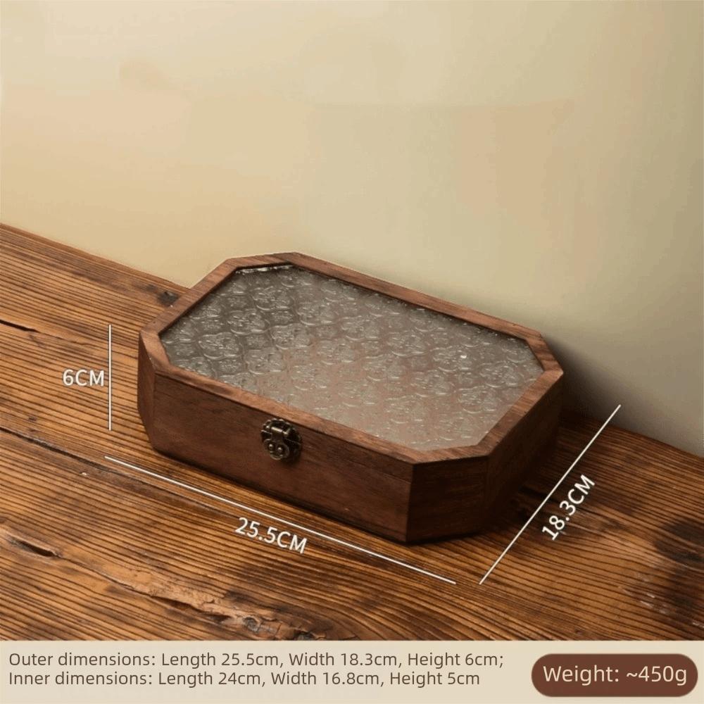 Luxury Wooden Cosmetic Storage Box Multi-Functional Glass Floral Storage Cabinet Flip Cover Jewelry Box Jewelry