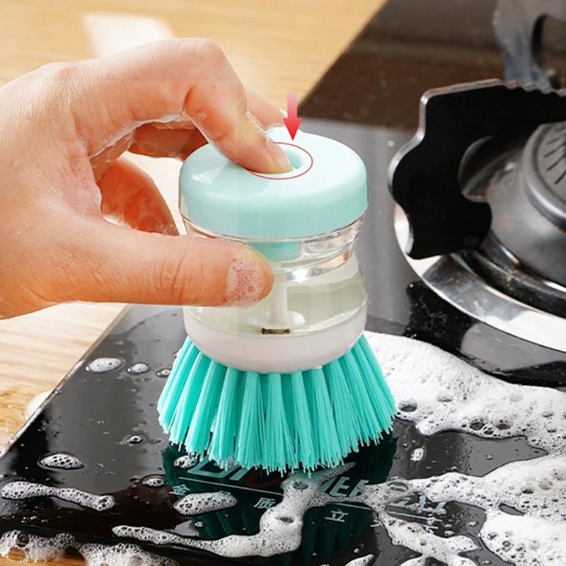 Push-Type Liquid-Filled Dishwashing Brush - Oil-Free, Gentle On Pots, Multi-Function Cleaning Tool