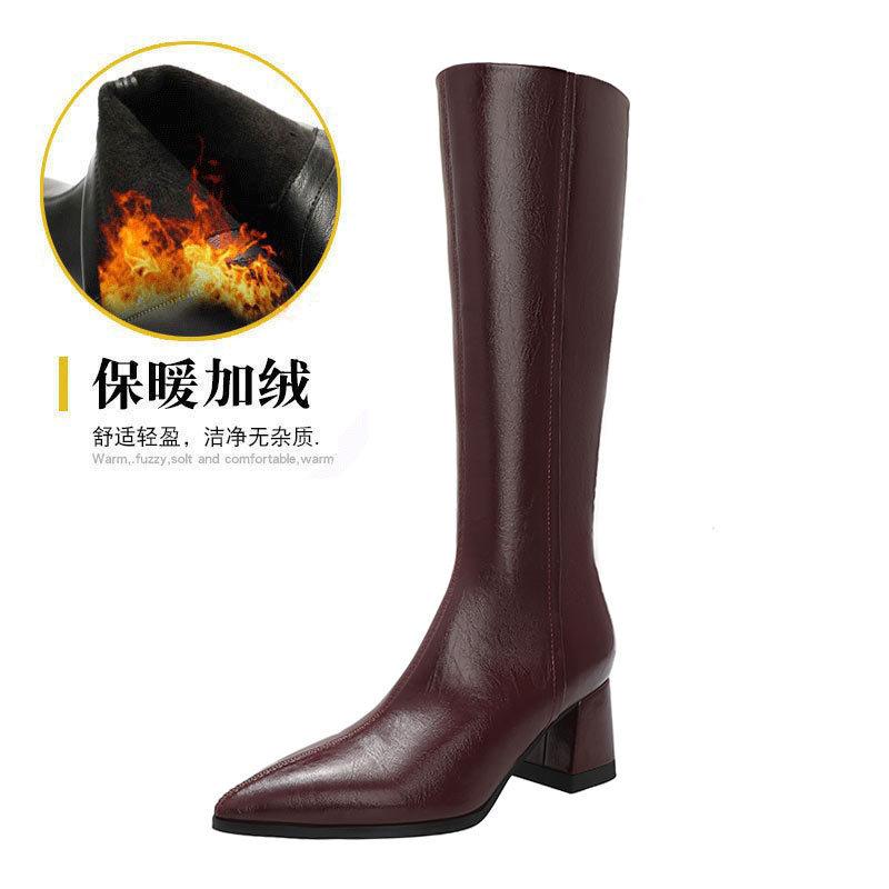 But Knee Boots Women's 2024 New Autumn and Winter High Heel Slim Long Boots Pointed Thick Heel Fashion High Leather Boots