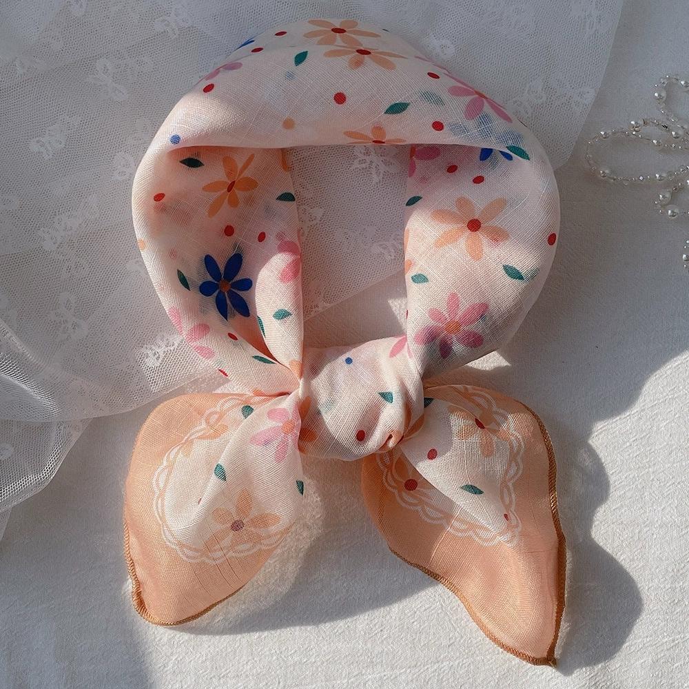 58*58Cm Women Square Neckerchief And Headscarf Female Floral Print Small Shawls Scarves Spring Summer Headband Scraves