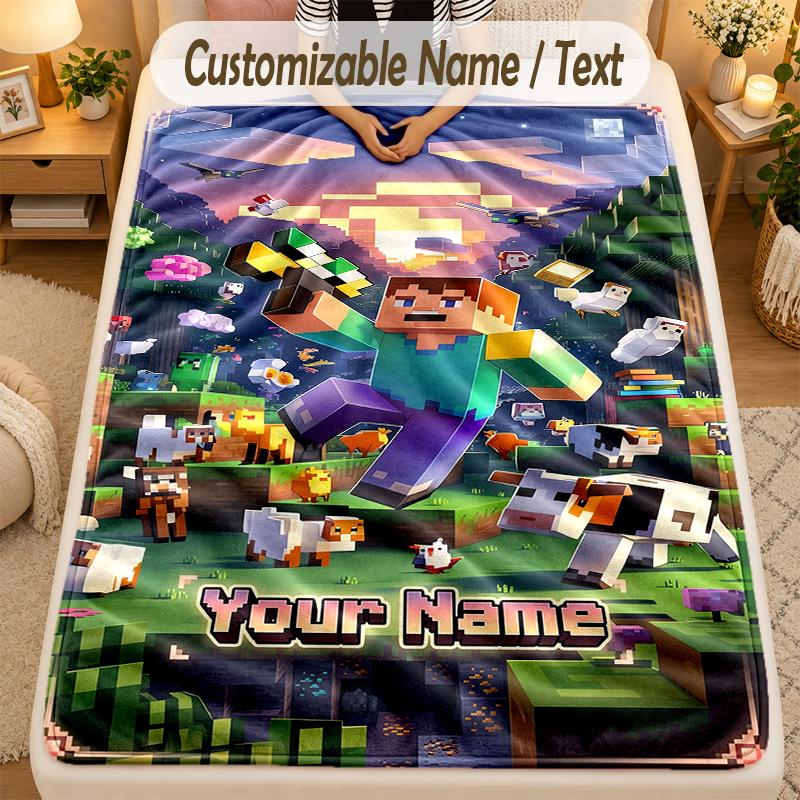 Flannel BlanketMinecraft Custom Name Text Personalized Soft Warm Throw Blanket Home Decor Gift