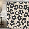 Black Cute Retro Floral Abstract Flower Shower Curtain for Bathroom 70s Lovely Vintage Aesthetic Funky Bathtub Decor