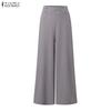 ZANZEA Women Casual Solid Color High Waist Wide Leg Pants