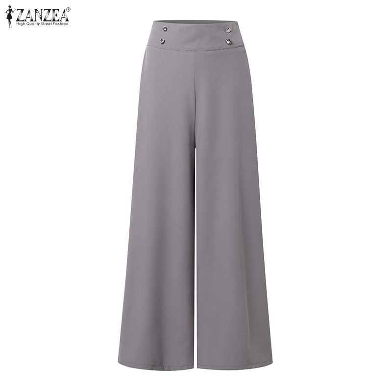 ZANZEA Women Casual Solid Color High Waist Wide Leg Pants